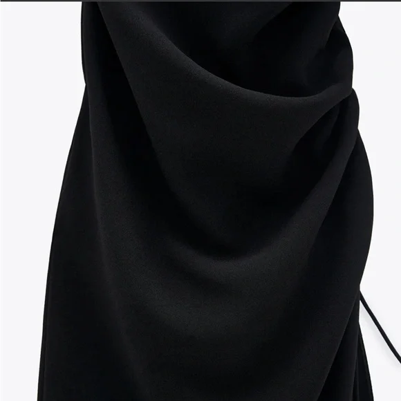 NWT Zara Black Ruched Dress - Picture 6 of 7